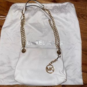 White Leather Gold Hardware Micheal Kors Convertible Purse Bag